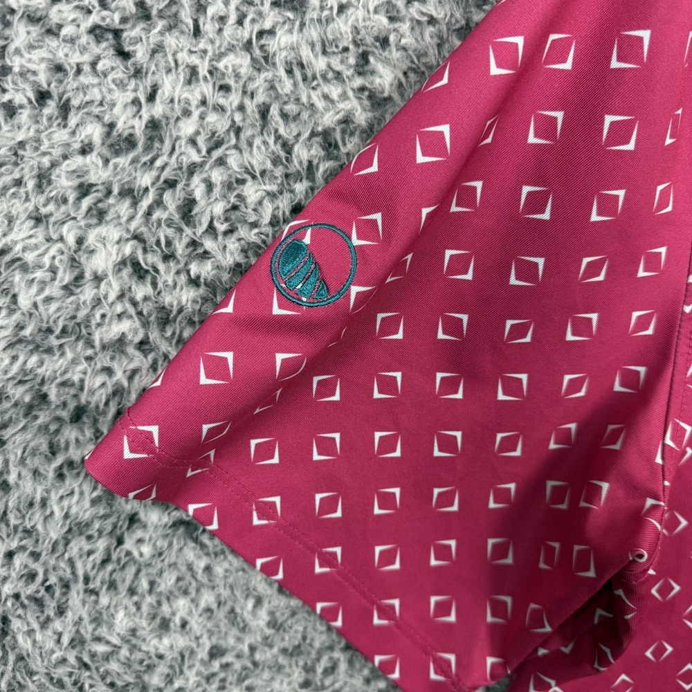 Greyson Shirt Mens Medium Pink Geometric Print Golf Polo Contrast Collar Logo - Picture 7 of 10